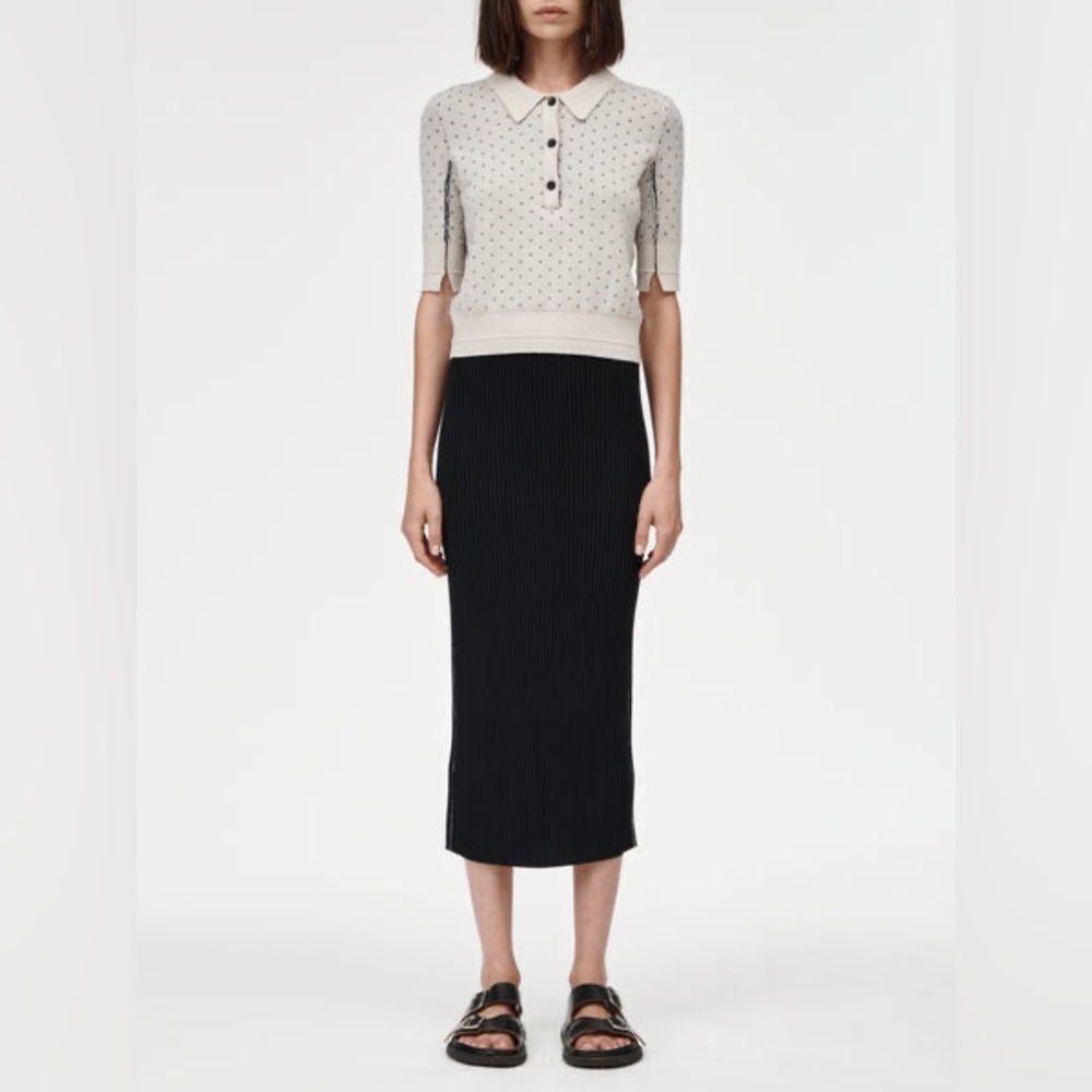 NWT Maria McManus Fitted Pencil Stretch Tube Midi Skirt Long Black Ribbed Knit